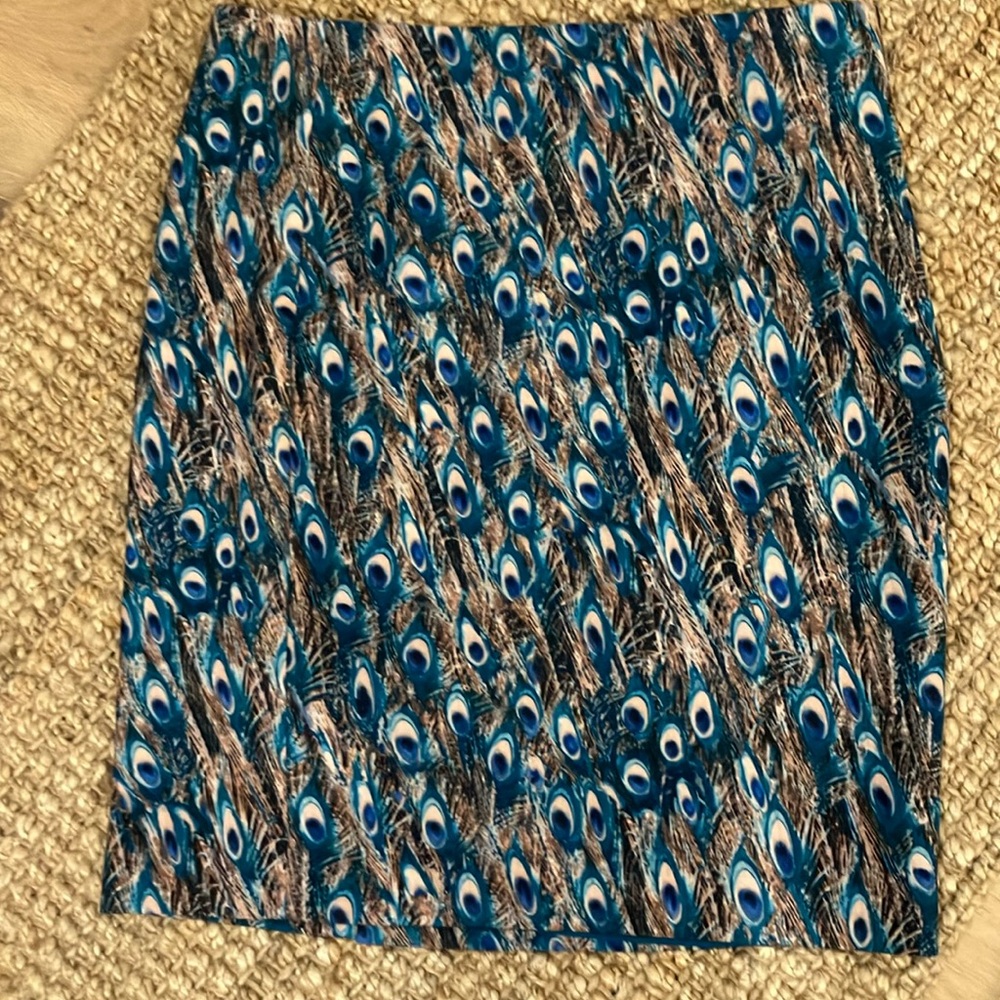 Peacock feather Talbots Blue and brown lined Pencil Skirt